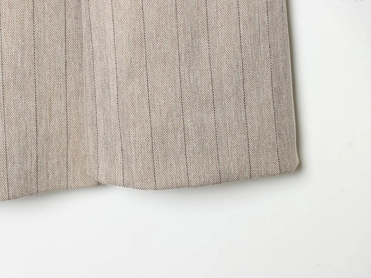 Women Khaki Striped Blazer Jacket Y2k 2000s Vintage Suit Coat Long Sleeve Single Breasted Oversize Outerwear Spring Autumn 2025