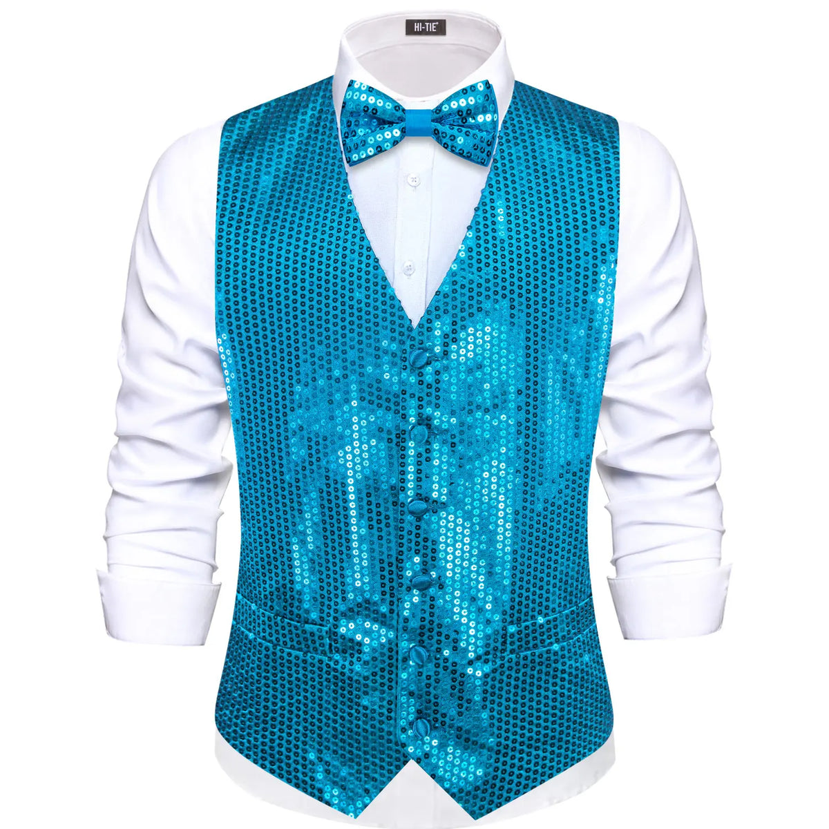 Men's Sequin Suit Vest with Bow Tie Set for Weddings and Formal Events