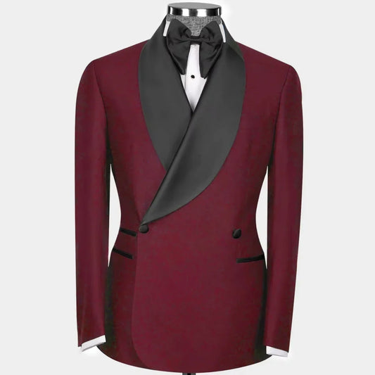 1 Piece Burgundy Smoking Jacket for Men Double Breasted Shawl Lapel Slim Fit Suit Blazer for Prom Party Wedding Business Coat