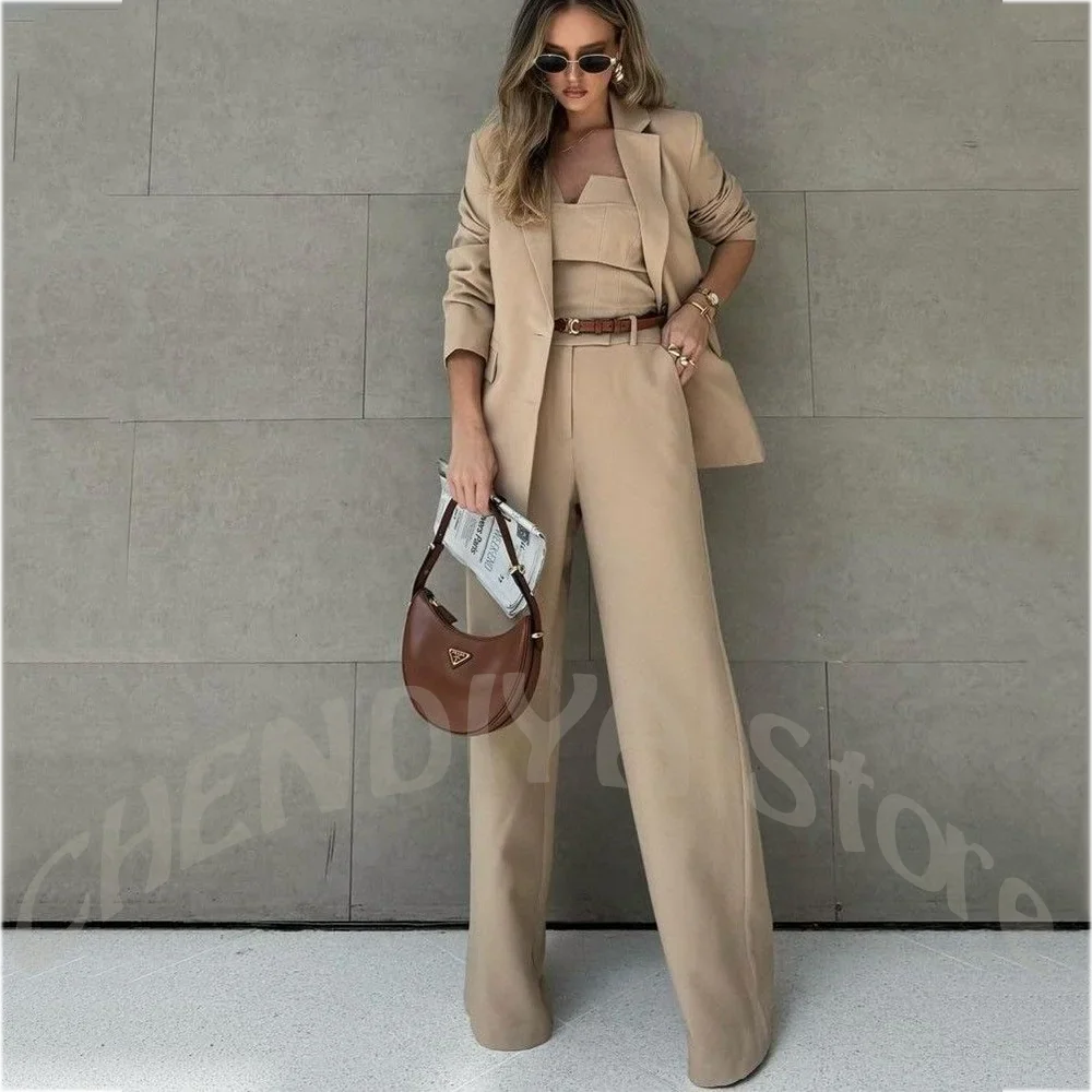 Tailored 2 Piece Women's Suit Set Notched Lapel Long Sleeve Blazer Trousers for Office Work Business Meeting Formal Events