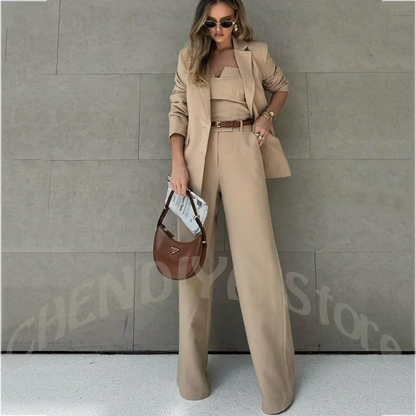 Tailored 2 Piece Women's Suit Set Notched Lapel Long Sleeve Blazer Trousers for Office Work Business Meeting Formal Events