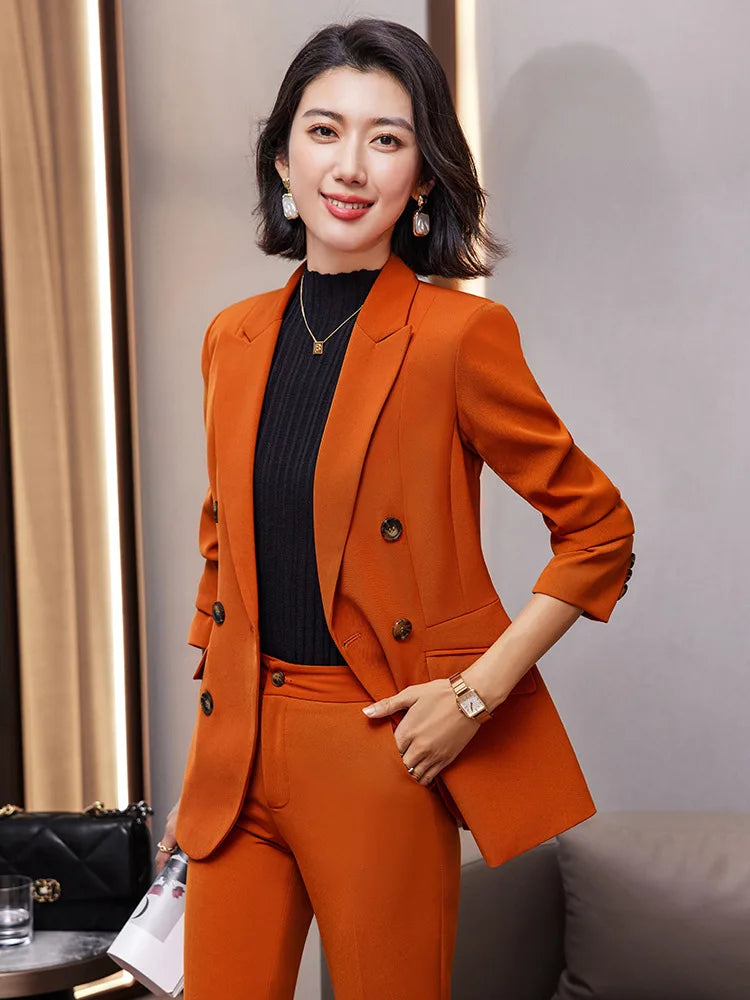 High Quality Fabric Formal Uniform Designs Pantsuits Women Business Work Wear Blazers Trousers Set Autumn Winter Professional