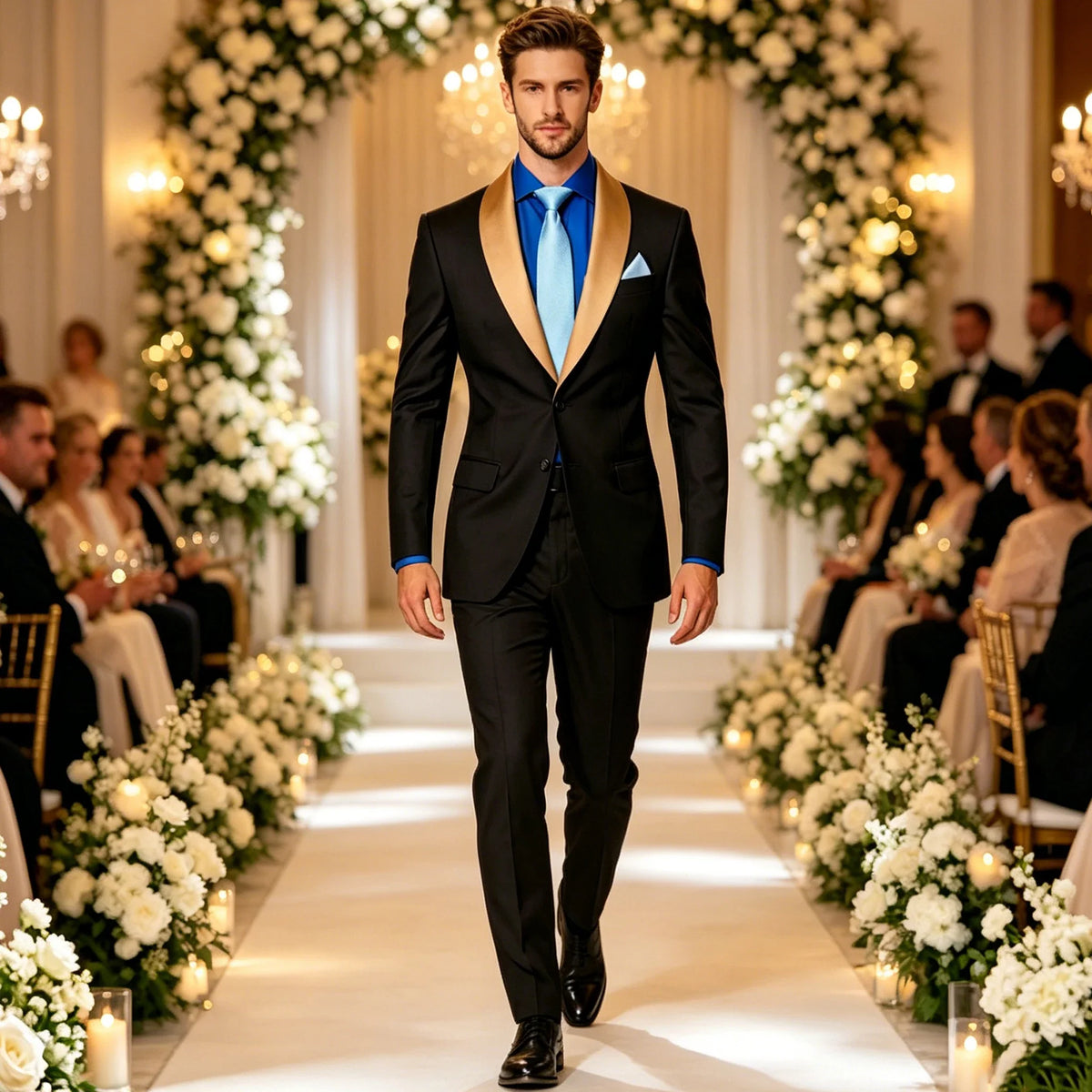 Men's Slim Fit Tuxedo with Satin Shawl Lapel – 2-Piece Formal Suit for Wedding & Groom