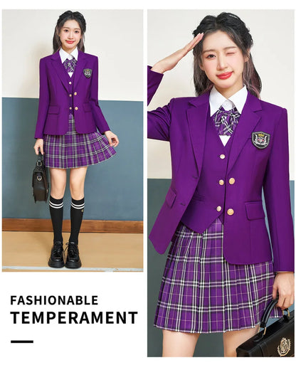 College Style Women's Suit2024New Autumn Small Stature Elegant Campus Suit OutfitjkUniform Suit Dress Set
