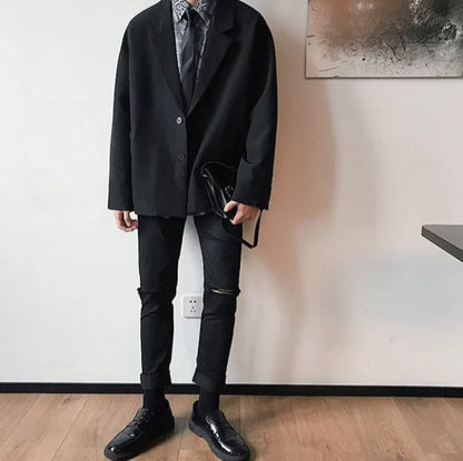 Men's Spring Korean Style Retro Blazer Ins Trendy Hong Kong Style Cool Jacket Viral Vintage Casual Suit Outerwear New