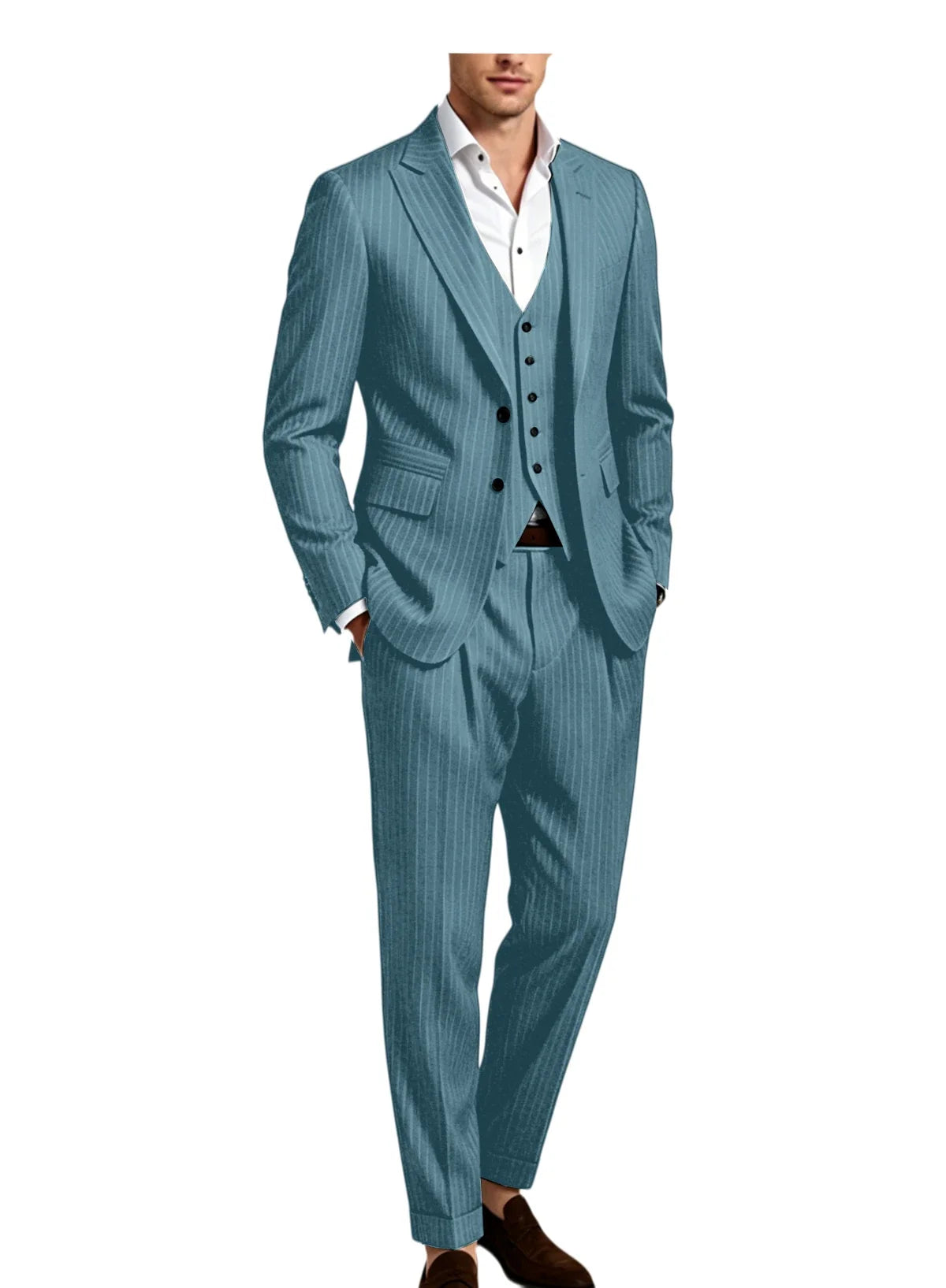 Men's 3-Piece Pinstripe Suit – Slim Fit Notched Lapel Blazer, Vest & Trousers for Wedding & Business