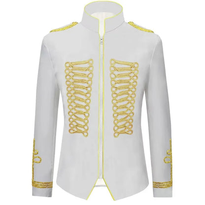 Men's European Style Stand Collar Zipper Blazer Golden Rope Detail Cosplay Middle Ages Tuxedo for Stage Performances And Parties