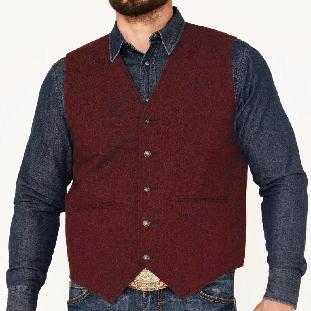 Men's Suit Vest – Herringbone Weave, Single Button, V-Neck, Wedding & Business Formal