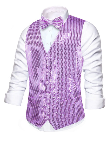 Men's Sequin Suit Vest with Bow Tie Set for Weddings and Formal Events