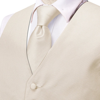 Men's Suit Vest Set with Tie Hanky and Cufflinks – Beige Paisley Waistcoat for Weddings and Formal Occasions
