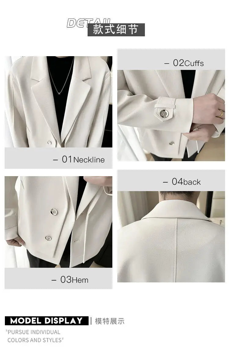 2025 Spring New Fake Two Piece Suit Collar Jacket Men Korean Trend Casual Business Blazers Loose Street Wear Social Jacket