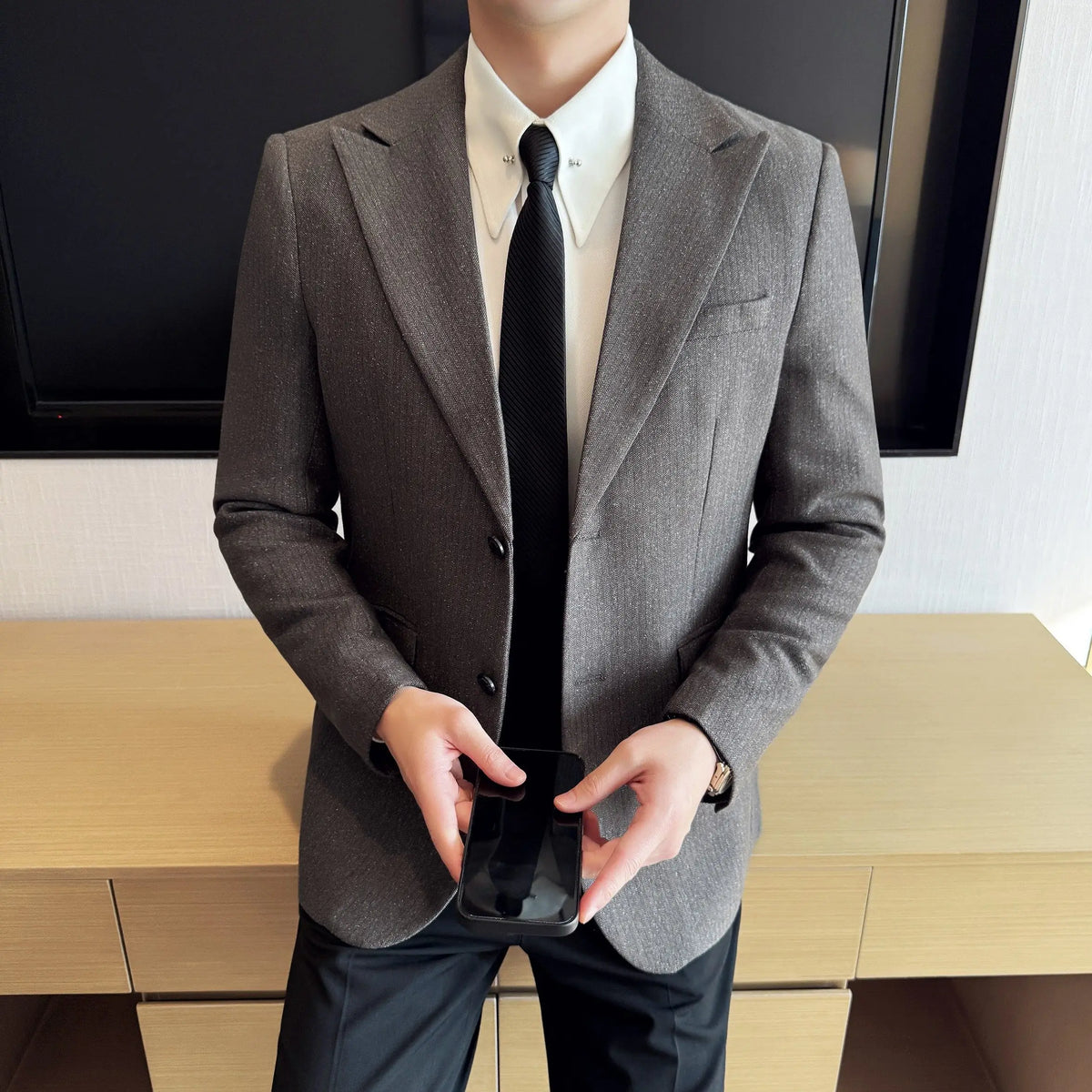 Men's Blazer Single Breasted Slim Fit Korean Style Casual Suit Jacket