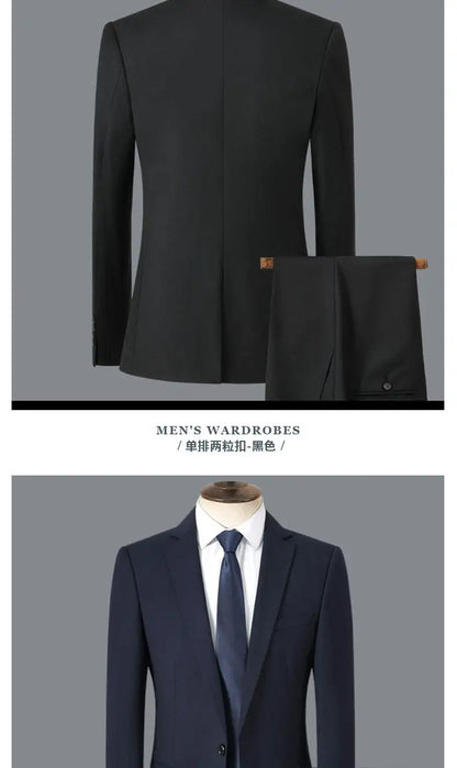 Men's Smart Casual 2-Piece Suit Set – Single Breasted Blazer and Trouser for Travel and Business