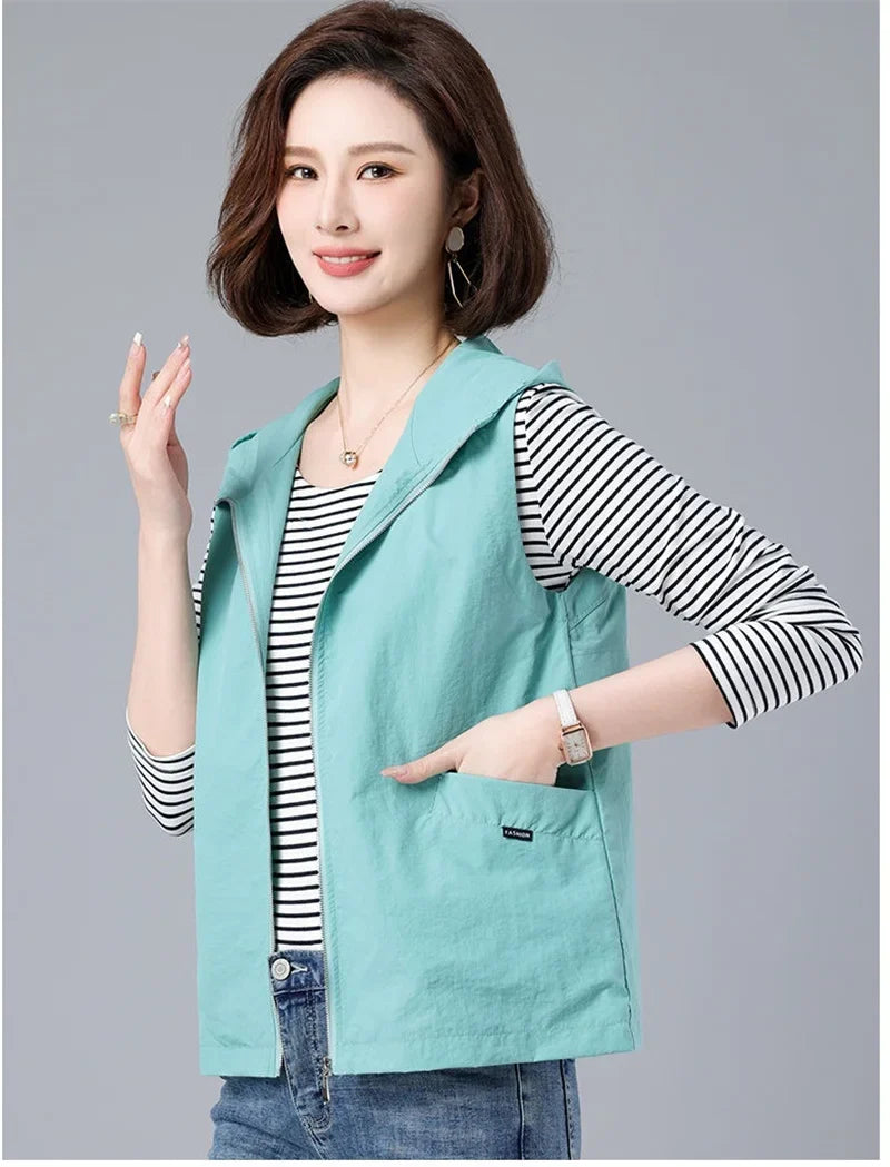 Spring Summer Woman Waistcoat New Casual Liner Sleeveless Jacket Women Zipper Hooded Thin Vest Female Outerwear Chaleco Mujer