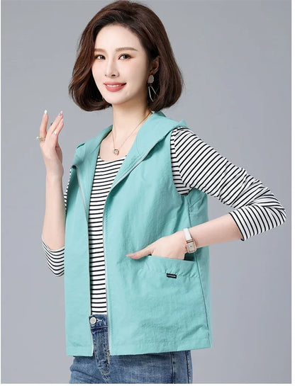 Spring Summer Woman Waistcoat New Casual Liner Sleeveless Jacket Women Zipper Hooded Thin Vest Female Outerwear Chaleco Mujer