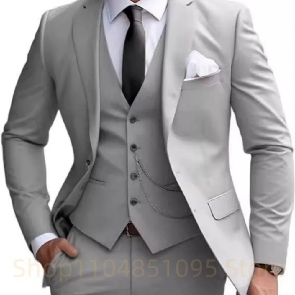 Elegant Mint Green 3 Piece Men's Suit Groom Tuxedos Business Suits Slim Fit Notch Lapel Blazer Vest Pants for Wedding Party Prom