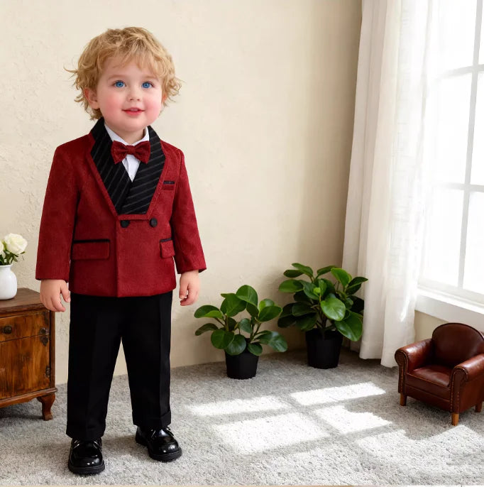 Boys Elegant Silver Suit Set Kids Piano Host Speech Catwalk Performance Costume Children's Wedding Birthday Photogrpahy Outfit