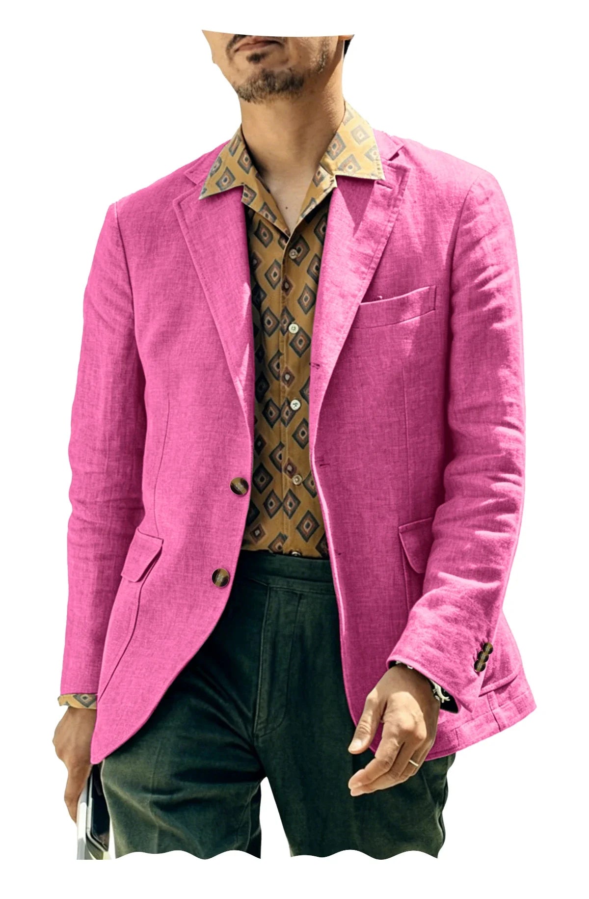 Men's Linen Blazer Single Breasted 2-Button Notched Lapel Slim Fit for Summer Wedding