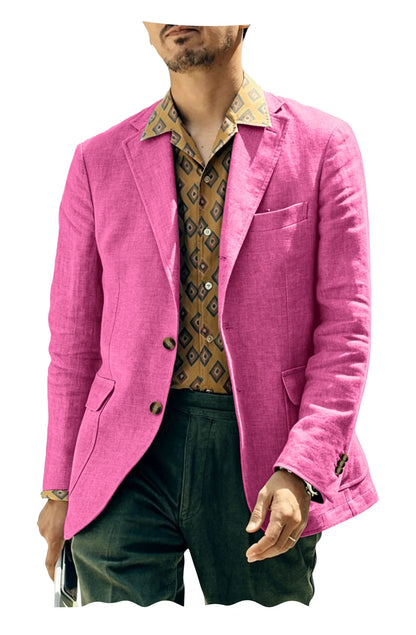 Men's Linen Blazer Single Breasted 2-Button Notched Lapel Slim Fit for Summer Wedding