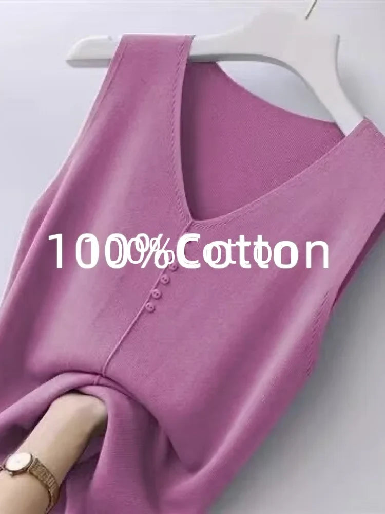 Summer Women's Tank Top Silk V-neck Wide Shoulder Strap Color Knitted Shirt Sleeveless Top Student Ice Silk Vest
