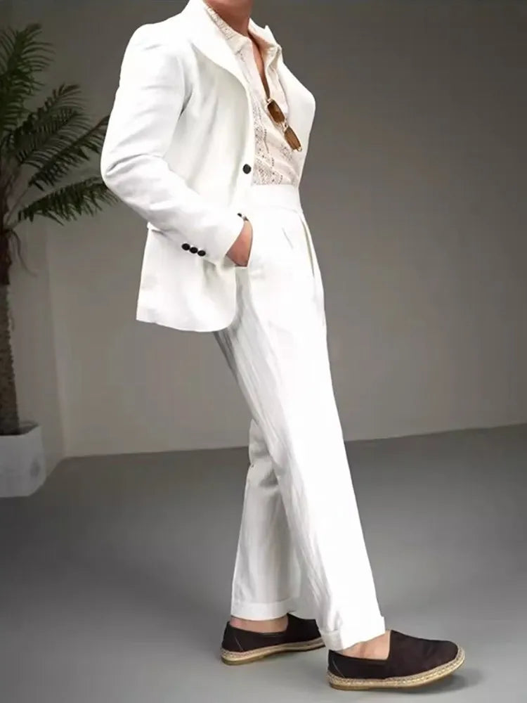 Men's Cotton Linen Two-Piece Suit Set – Slim Fit Business & Wedding