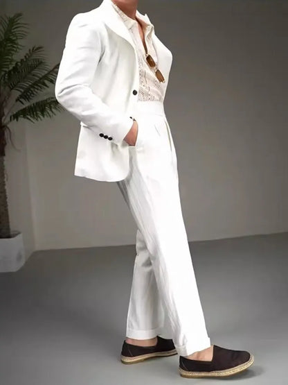 Men's Cotton Linen Two-Piece Suit Set – Slim Fit Business & Wedding
