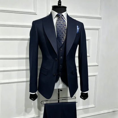 Men Suit Brown 3 Piece With Lapel Single Breasted Solid For Wedding Groom Birthday Banquet Party Business Work Jacket Vest Pants
