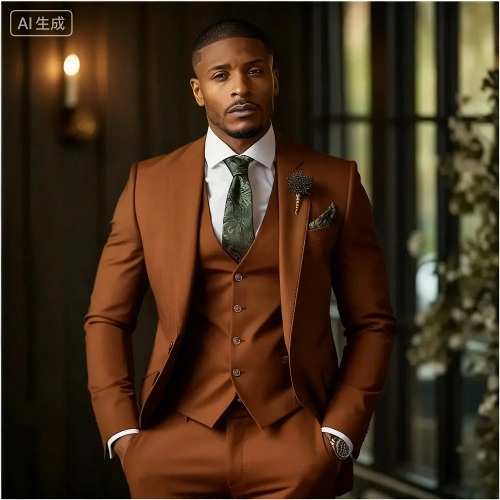 Jacket Pants with Vest 3 Piece Wedding Suits for Men Single Breasted Peak Lapel Regular Length Male Suit Costume Homme