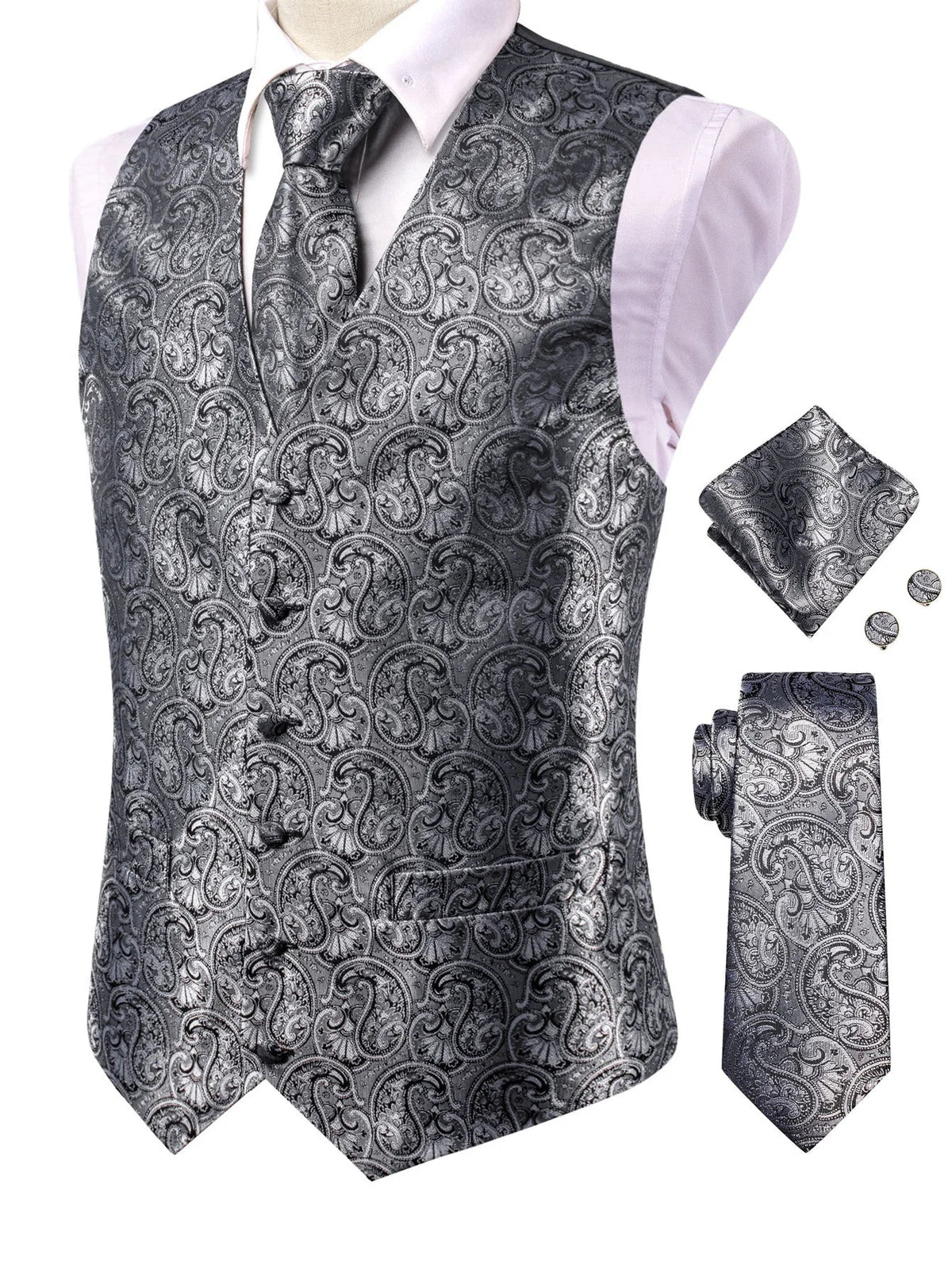 Men's Suit Vest Set Paisley Jacquard Single Breasted 4-Piece Wedding & Banquet