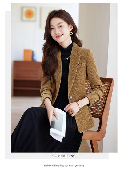Spring Autumn New Suit Coat Women Fashion Slim Gold velvet Long-sleeved Suit Jacket Female Commuting Business Casual Blazer coat
