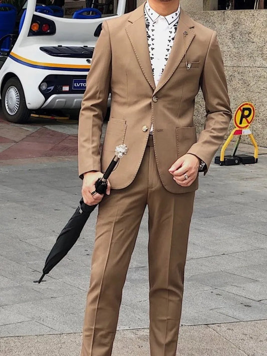 Mens Business Formal Suits Set Solid Classic Office Man Smart Casual Blazer Pants Two Piece Set Gentleman Party Wedding Suits