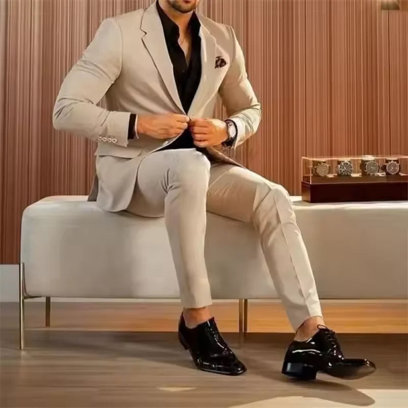 Men's 2-Piece Suit Notch Lapel Blazer for Wedding Graduation and Formal Occasions