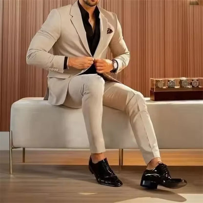 Men's 2-Piece Suit Notch Lapel Blazer for Wedding Graduation and Formal Occasions