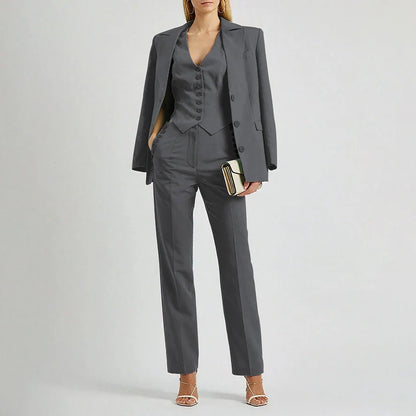 Slate Green Women's Suit Customized Elegant Single-breasted Peaked Lapel Three Pieces (Jacket+Pants+Vest) Office Lady Set