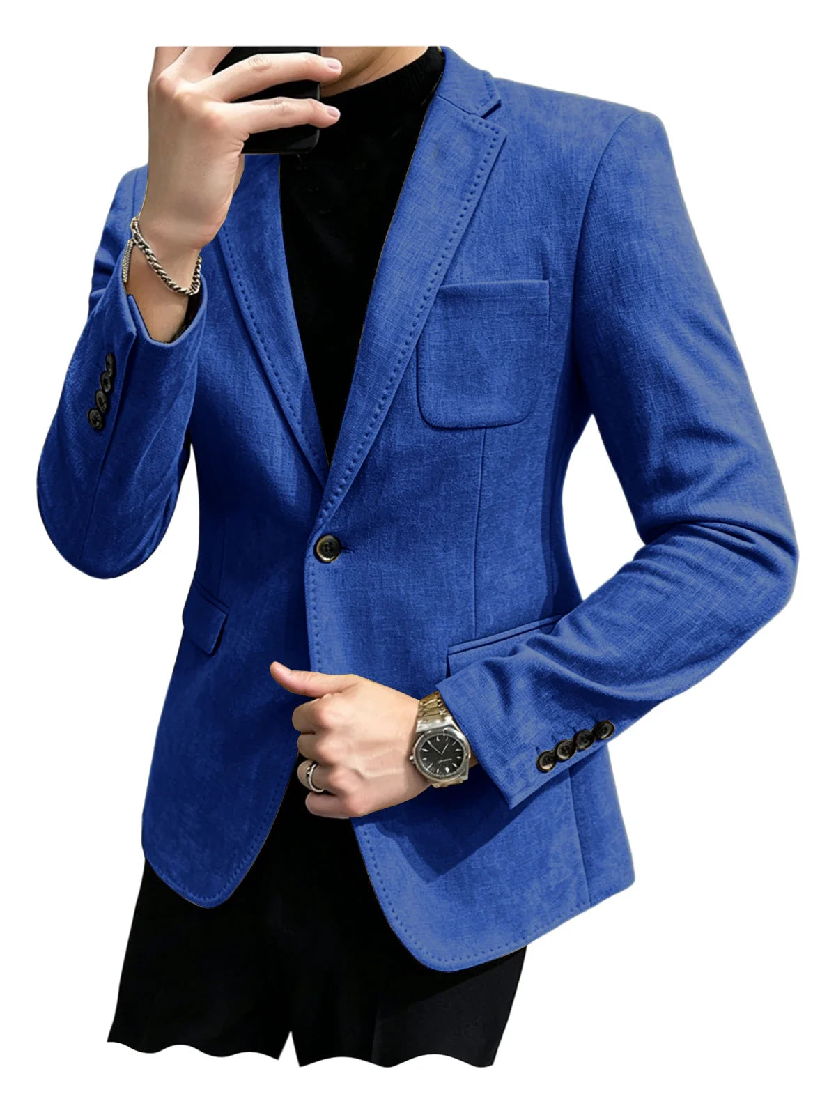 Cotton Linen Blend Men Suit Blazer Slim Fit Breathable Soft Man Jacket For Business Wedding Office Daily Vacation Outdoor Coat