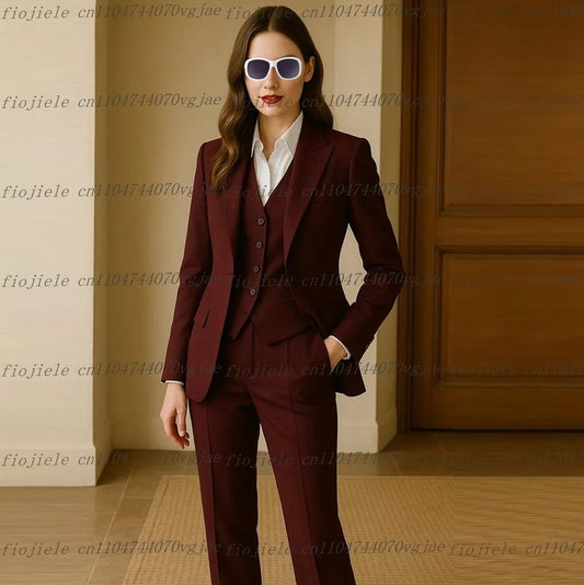 New Red Formal Business Women Suit Wedding Party Prom Ladies Mother Girl Wife Tuxedos Costume 3 Piece Set Blazer Vest Pants