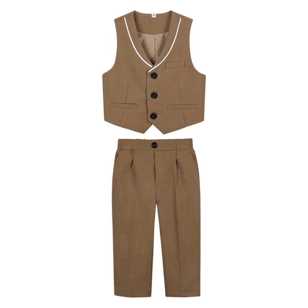 Kids Formal Vest Pants Set Summer Wedding Guest Outfit for Children 90-170cm Single Breasted Vestcoat Trousers Tie Sets
