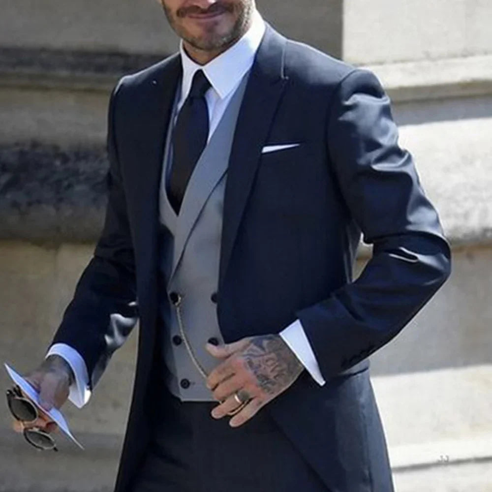 Men's 3-Piece Long-Tail Blazer Tuxedo Smoking Suit for Wedding Party Fashionable Male Jacket Coat Casual Formal Wear