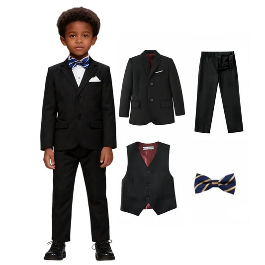Boys Suit Set 4-Piece Single-Breasted Formal Outfit Black Navy for Weddings Parties Communion