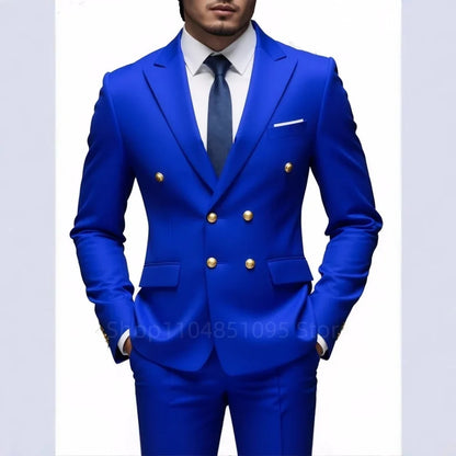 Men's Double Breasted 2-Piece Suit – Casual Straight Fit for Weddings & Business