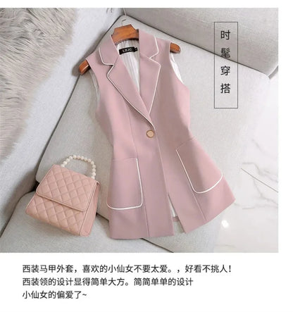 Female Occupation Vest Jacket Korean Ladies Fashion Versatile Blazer Sleeveless Coat Autumn Women Solid Color Suit Waistcoat Top