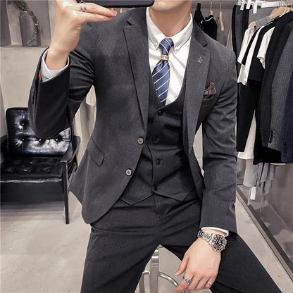 Men's 3-Piece Formal Suit Slim Fit Blazer Vest Pants for Wedding Business Smart Casual