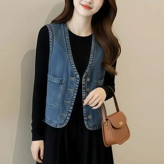 Korean Ladies Large Size 5XL Cowboy Sleeveless Short Coat Summer Women Fashion Cardigan Waistcoat Tops Female Denim Vest Jacket
