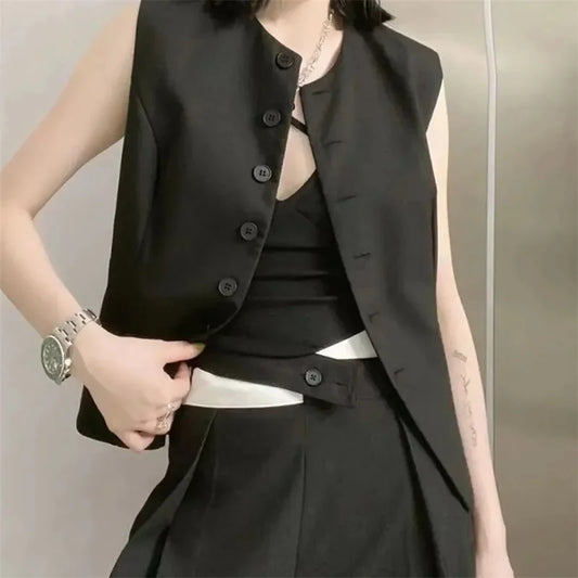 Female Fashion High-grade Suit Vest Top Coat Women Xiaoxiangfeng Blazer Waistcoat Jacket Spring Summer Ladies Sleeveless Outwear