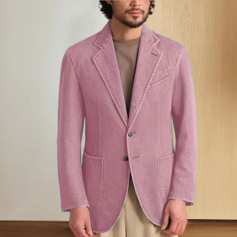 Men's Stretch Denim Blazer Classic Fit Notch Lapel 2 Button Suit Jacket Soft Breathable Business Casual Sport Coat For Spring