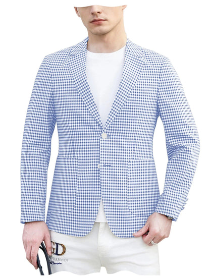 Men's Plaid Blazer Slim Fit Business Casual Checkered Suit Jacket Lightweight Notched Lapel Sport Coats for Office Daily Wear