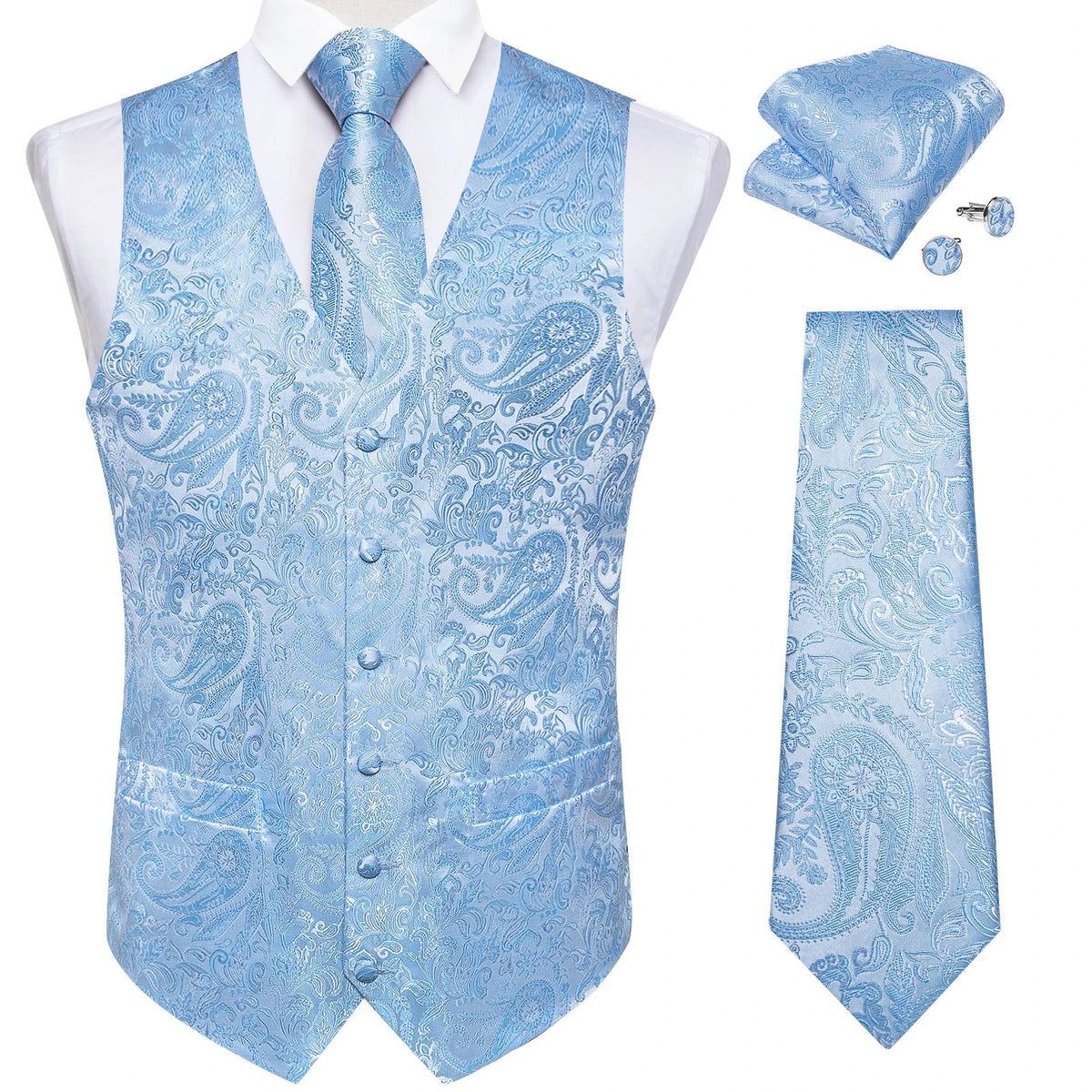 Men's Paisley Waistcoat Set – Single Breasted Formal Vest with Necktie and Pocket Square for Weddings and Business Events