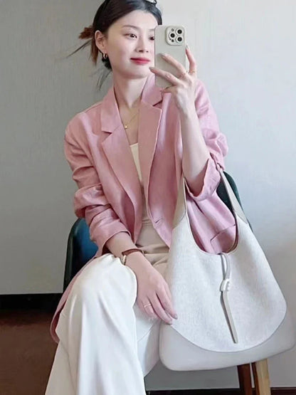 Cotton Linen Suit Jaet Women's Summer New Korean Design Casual Loose Long Sve Top Commute Sle Thin Single Button