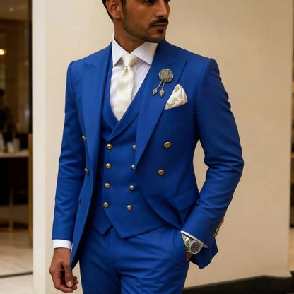 Men's 3-Piece Double Breasted Suit Set – Slim Fit Jacket, Pants & Vest for Formal Occasions