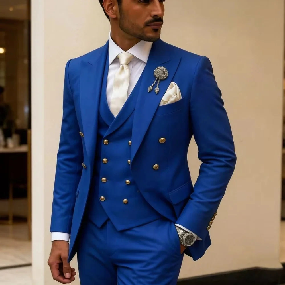 Men's 3-Piece Double Breasted Suit Set – Slim Fit Jacket, Pants & Vest for Formal Occasions